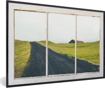 Produktbild von MuchoWow® MuchoWow® Gerahmtes Poster Aussicht - Straße - Gras 90x60 cm - Poster mit zchwarzem Bilderrahmen - Fotorahmen - Foto-Plakat