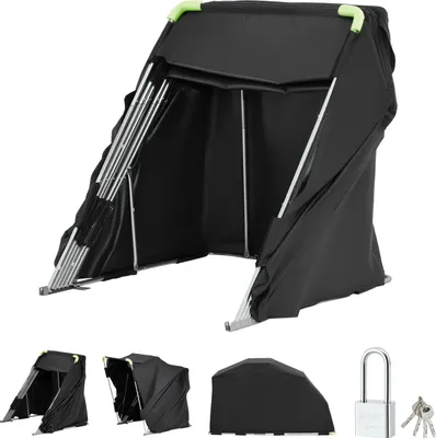 Immagine prodotto di Garage pieghevole per motociclette SucceBuy, con serratura, dimensioni 2790x1095x1600 mm, copertura resistente alle intemperie realizzata in tessuto Oxford 600D, coprimotocicletta con finestre di ventilazione, colore nero