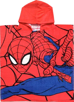 Produktbild von Marvel Spiderman - Badeponcho für Jungen Handtuch Kinder Badetuch mit Kapuze 100% Baumwolle 50 x 100 cm Rot/Blau