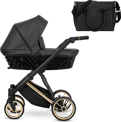 Image de Kunert Ivento Premium 2in1 poussette en noir avec cadre doré et équipement de confort