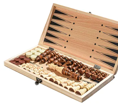 Image de Jeu d'échecs en bois 3-en-1 avec jeu de dames