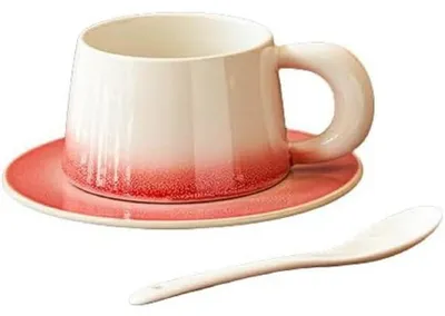 Immagine prodotto di Tazze per espresso con sottotazza e cucchiaino, capacità 200 ml, colore rosso, porcellana con effetto sfumatura