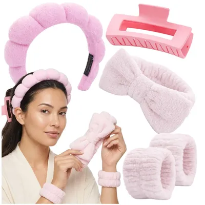 Produktbild von Set mit 5 Haar- und Make-up-Accessoires: Haarbänder und Haarspangen, Rosa