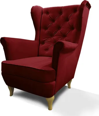 Produktbild von Rot Ohrensessel aus Velours Falco 86 cm Sessel mit Holzbeine Wohnzimmersessel mit Wllenunterfederung, Stoff: kronos 02 - kastanienrot