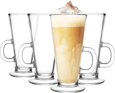 Produktbild von GLASMARK® Kaffeegläser Latte 4-Set 250ml Große (max. 290ml) 4 Stück weiß Kaffeetassen Cappuccino Latte Macchiato Teetassen Set mit Henkel
