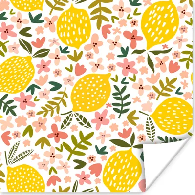 Produktbild von MuchoWow® Poster Blumen - Zitrone - Blätter - Sommer 50x50 cm - Wohnzimmerdekoration