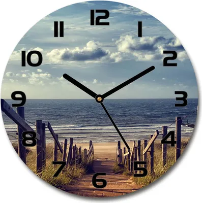 Produktbild von Wanduhr aus Glas 30fi Glasbild Glasuhr Gehärtetes Glas - schwarze-zeiger - Path to the beach