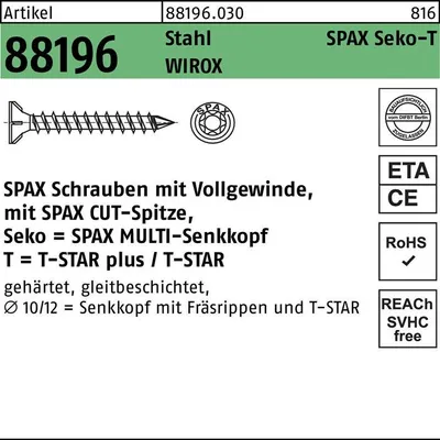 Produktbild von Schraube R 88196 Seko m.Spitze/T-STAR VG 8 x 160 -T40 Stahl galvanisch verzinkt WIROX