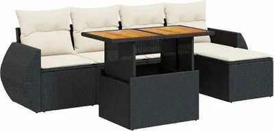 Produktbild von vidaXL 6-tlg. Garten-Sofagarnitur mit Kissen Schwarz Poly Rattan