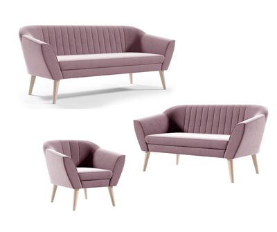Wohnzimmerset 3 Sitzer 2 Sitzer Sofa + Sessel Couchgarnitur 321 Samt Rosa
