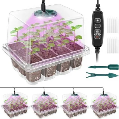 Productafbeelding van Zaadkweekset met plantenlamp - Mini-broeikas met een verhoogd deksel