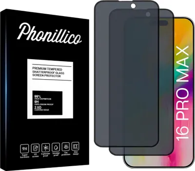 Produktbild von Hartglas Anti-Spy für iPhone 16 PRO MAX [2 Stück] Schwarze Displayschutzfolie Screen Protector Film Privacy Anti-Kratzer Glas Resistant Phonillico®