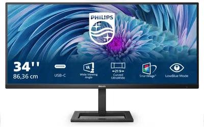 Obrázok produktu pre Philips E Line 346E2LAE/00, 86,4 cm (34"), 3440 x 1440 px, Wide Quad HD, LCD, 4 ms, Čierna