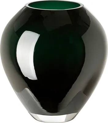 A dark green glass vase with a clear base, shown against a white background.