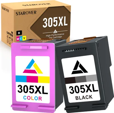 A product shot of two ink cartridges and their packaging.