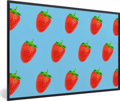 Produktbild von MuchoWow® MuchoWow® Gerahmtes Poster Erdbeere - Muster - Sommer 30x20 cm - Poster mit zchwarzem Bilderrahmen - Kunstdruck - Bild-Poster