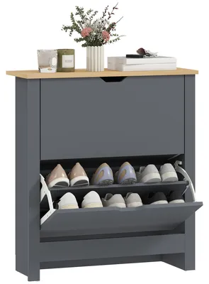 Produktbild von HOMCOM Schuhschrank mit 2 Klappen, verstellbar Trennwand Dunkelgrau