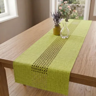 Produktbild von Moderner Tischläufer grün Leinen-Optik 140 x 40 cm schmal, KI-generiertes Bild