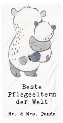 Produktbild von Mr. & Mrs. Panda Strandtuch Panda Beste Pflegeeltern der Welt - Weiß - Geschenk, Dankeschön, Familie, Duschhandtuch, Badehandtuch, Mama, Papa, Geschenkidee, Handtuch
