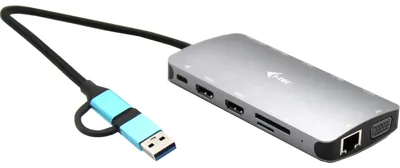 Produktbild von i-tec USB 3.0 USB-C/Thunderbolt 3x Display Metal Nano Dock with LAN + Power Delivery 100 W, Kabelgebunden, USB 3.2 Gen 1 (3.1 Gen 1) Type-A + Type-C, 100 W, 10,100,1000 Mbit/s, Silber, MicroSD (TransFlash), SD