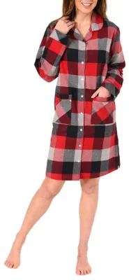 Obrázek produktu pro Dámská flanelová noční košile v elegantním károvaném designu s knoflíky - k dispozici také ve velikostech plus až 60/62 ; červená , 44