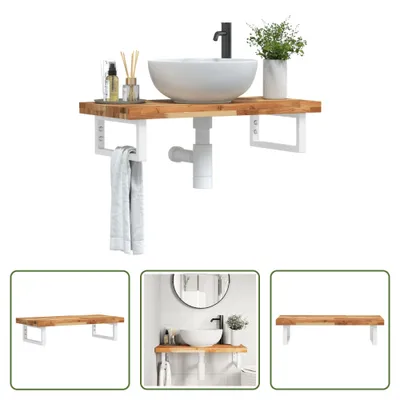 Zdjęcie produktu dla The Living Store Półka pod umywalkę do montażu na ścianie ze stali i drewna akacjowego