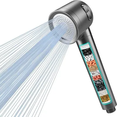 Immagine prodotto di Soffione doccia ad alta pressione con sistema di filtraggio a 15 strati, a risparmio idrico, in cromo e plastica