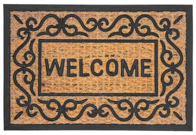 Produktbild von Relaxdays Fußmatte, Kokos & Gummi, Welcome, Ornamente, 60x40, innen & außen, rutschfeste Schmutzfangmatte, natur/schwarz