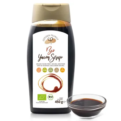 Produktbild von GOLDEN PEANUT Bio Yacon Sirup aus der Yacon Wurzel 450 g - natürliche Süße, Zuckeralternative, 100% pflanzlich