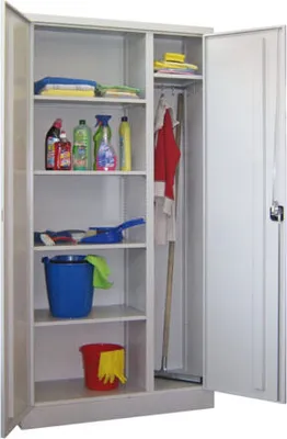 Produktbild von Putzschrank mit Trennwand - 1.950x1.000x600 mm (HxBxT) - Böden pulverbeschichtet - tiefschwarz/lichtblau