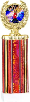 Produktbild von gold roter Pokal in Zylinderform mit Emblem Pokalgröße - 38 cm