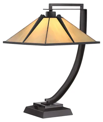Produktbild von Elstead Pomeroy Tischlampe E27 Western Bronze mit Kunstglas Schirm Tiffanyglas