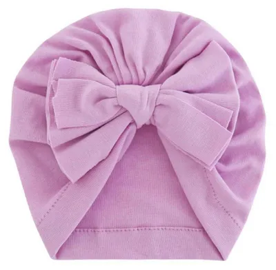 Immagine prodotto di Cappello a turbante per neonati, in cotone, con fiocco, color lilla, taglia 1-3 anni