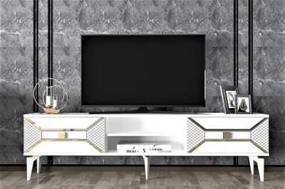 Image de Skye Decor, Yumedi - White, Or, Meubles TV, blanc, 150 x 50 x 30 cm