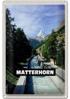 Produktbild von Blechschild Reise 20x30cm Matterhorn Schweiz Fluss Berg Stadt