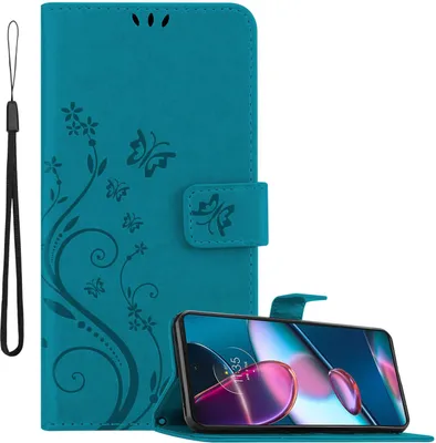 Image de Cadorabo Housse pour Motorola EDGE+ en FLORAL BLEU Housse de protection au design floral avec fermeture magnétique, fonction stand et porte-cartes Flip Case Flower Cover Etui Handy Klapphülle Book Tasche
