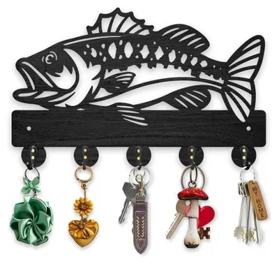 Wand-Schlüsselbrett Fischform, 30 x 18,9 cm, schwarz, 5 Haken