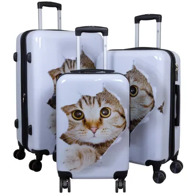 Produktbild von Hartschale Kofferset MotivkofferTrolleyset 3 teilig Katze weiß