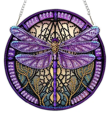 Produktbild von 5D Libelle Diamond Painting Anhänger mit Kette, Fensterbild beidseitig hängend, Bastelset 20x20cm