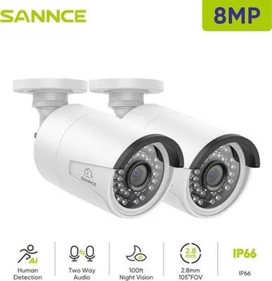 Image de Caméra de surveillance intérieure et extérieure - 8 MP HD - Vision nocturne 20 mètres - Compatible PoE