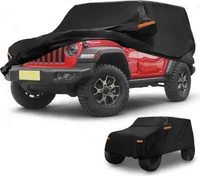 Image de Housse De Voiture šŠtanche Toutes Saisons Pour Automobile En ExtšŠrieur Protection Anti-Uv Soleil Pluie Complššte Pour Jeep Wrangler 2 Portes Noir Avec Bandes RšŠflšŠchissantes
