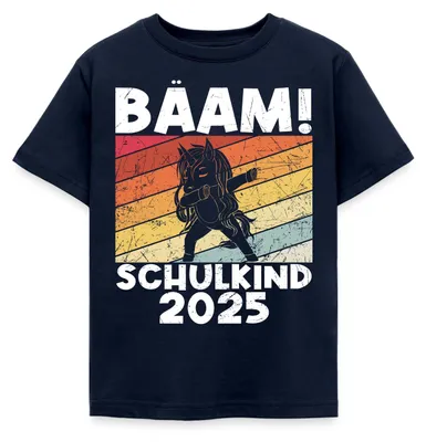 Produktbild von Spreadshirt Bääm! Schulkind 2025 Einschulung Einhorn Kinder T-Shirt, 122/128 (7-8 Jahre), Navy