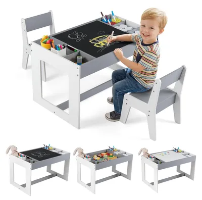 Produktbild von FANTASK 3-in-1 Kindertisch mit 2 Stühlen, Kindersitzgruppe mit Stauraum, Wendbar