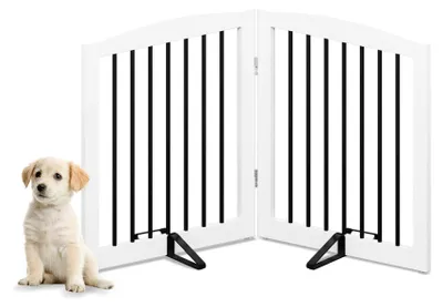 Imagen del producto de Barrera de seguridad plegable para niños, de madera, con 2 paneles, color blanco, para puertas y escaleras