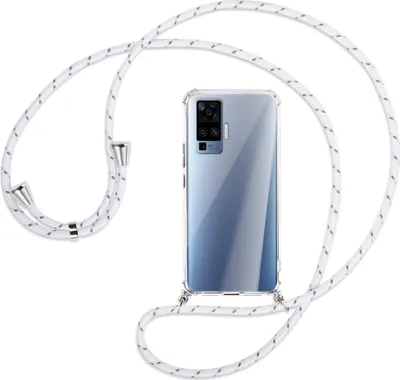 Produktbild von Handykette Backcover-Schutzhülle mit Band (Metall silberfarben) für vivo X50 Pro, X51 5G - weiß/grau