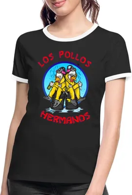 Produktbild von Spreadshirt Breaking Bad Los Pollos Hermanos White Pinkman Frauen Kontrast T-Shirt, XL, Schwarz/Weiß