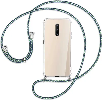 Produktbild von Handykette Backcover-Schutzhülle mit Band (Metall silberfarben) für OnePlus 7 Pro - grün/blau/weiß