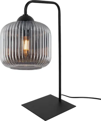 Produktbild von Tischleuchte Riffle Schwarz 1-flammig Glas Rauchgrau Zylinder E27