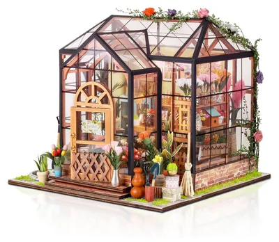 Produktbild von OKWISH 3D-Puzzles, Handgefertigtes DIY Miniaturhaus, Bastelset für Mini Häuser, Architekturmodell, Holzmodell, Mini Haus Dekoration, Kreatives Hobby, Geschenkidee, Blumenhaus