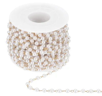 Perlenkette 10 m, 4 mm, Gold, Kunstperlen auf Spule